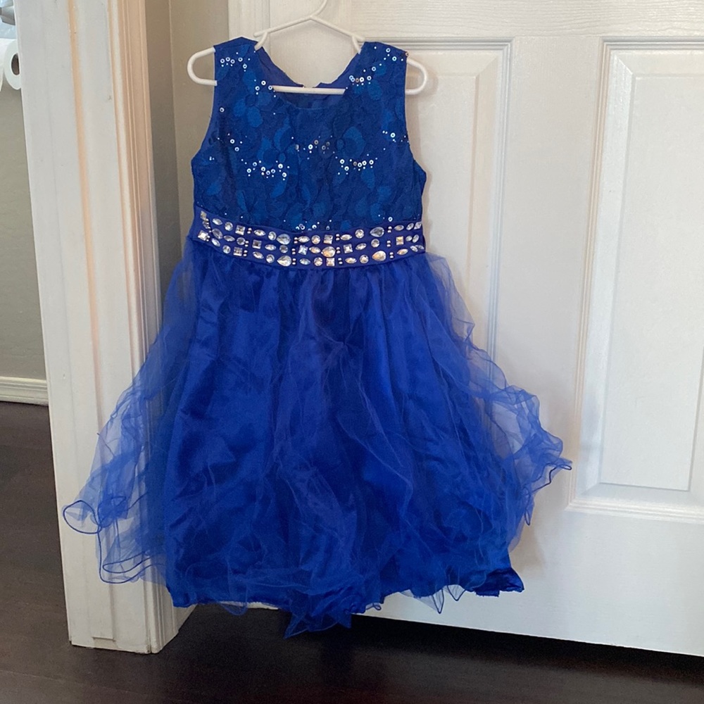 Blue Embellished Tiered Dress